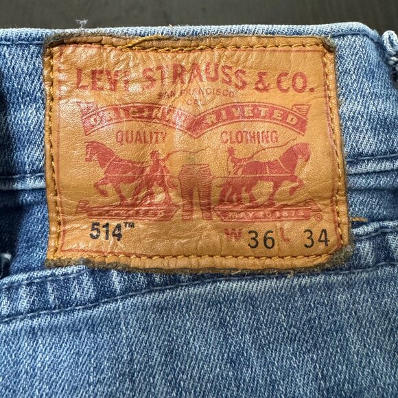 Levi's 514 Jeans Men's 36x34 Medium Wash Straight Fit Stretch Denim Red Tab - Picture 5 of 10